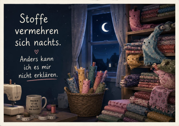 Postkarte "Stoffe vermehren sich nachts"