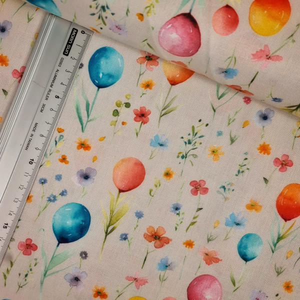 Baumwolle | bedruckt | Blumenballons | creme