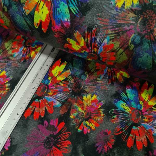 Alpenfleece | bedruckt | Color explosion in flower | grau