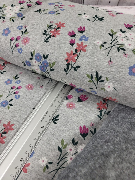 Alpenfleece | bedruckt | Blumensträußchen | grau/meliert