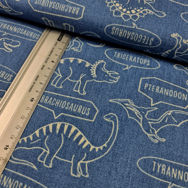 Jeans | bedruckt | Kokka Japan | Dinos | jeansblau