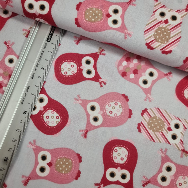 Baumwolle | bedruckt | Eulen | hellgrau