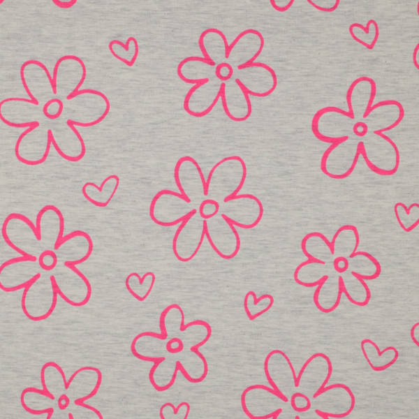 Jersey | bedruckt | neon flowers | ecru melange