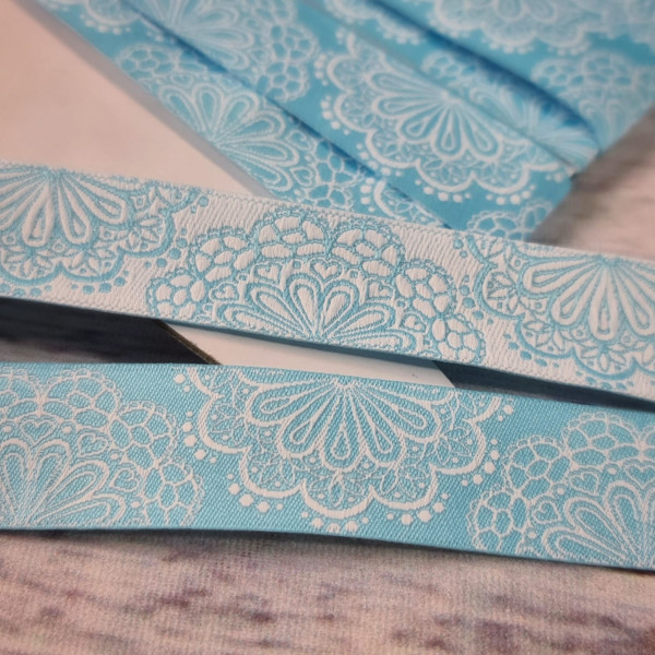 Webband | doubleface | Mandalablume | eisblau/weiß