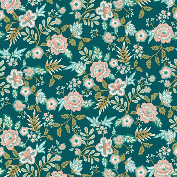 Baumwolle | bedruckt | floral | petrol