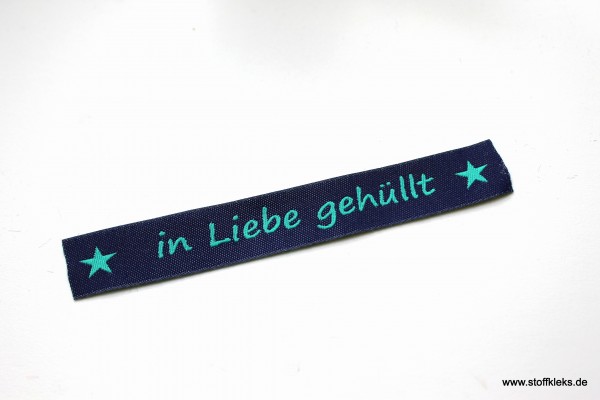 Applikation | Label | in Liebe gehüllt | dunkelblau mit petrol | 1,5 cm