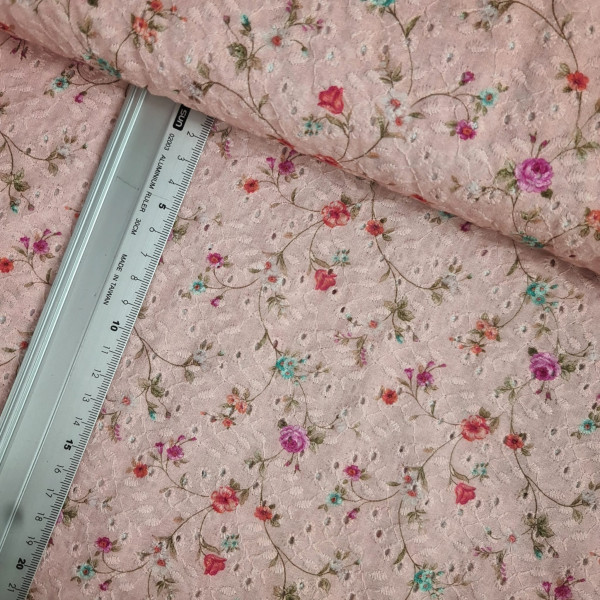 Baumwolle | bestickt | Röschen | rosa