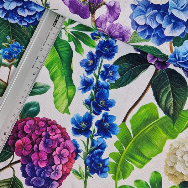 Canvas | Baumwolle | bedruckt | Hortensien & Co.| weiß/bunt