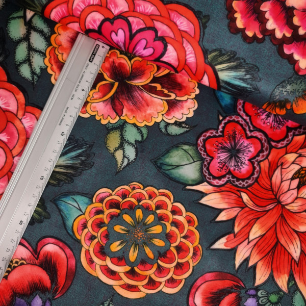 Digital Samt | bedruckt | retro Blumen | bunt